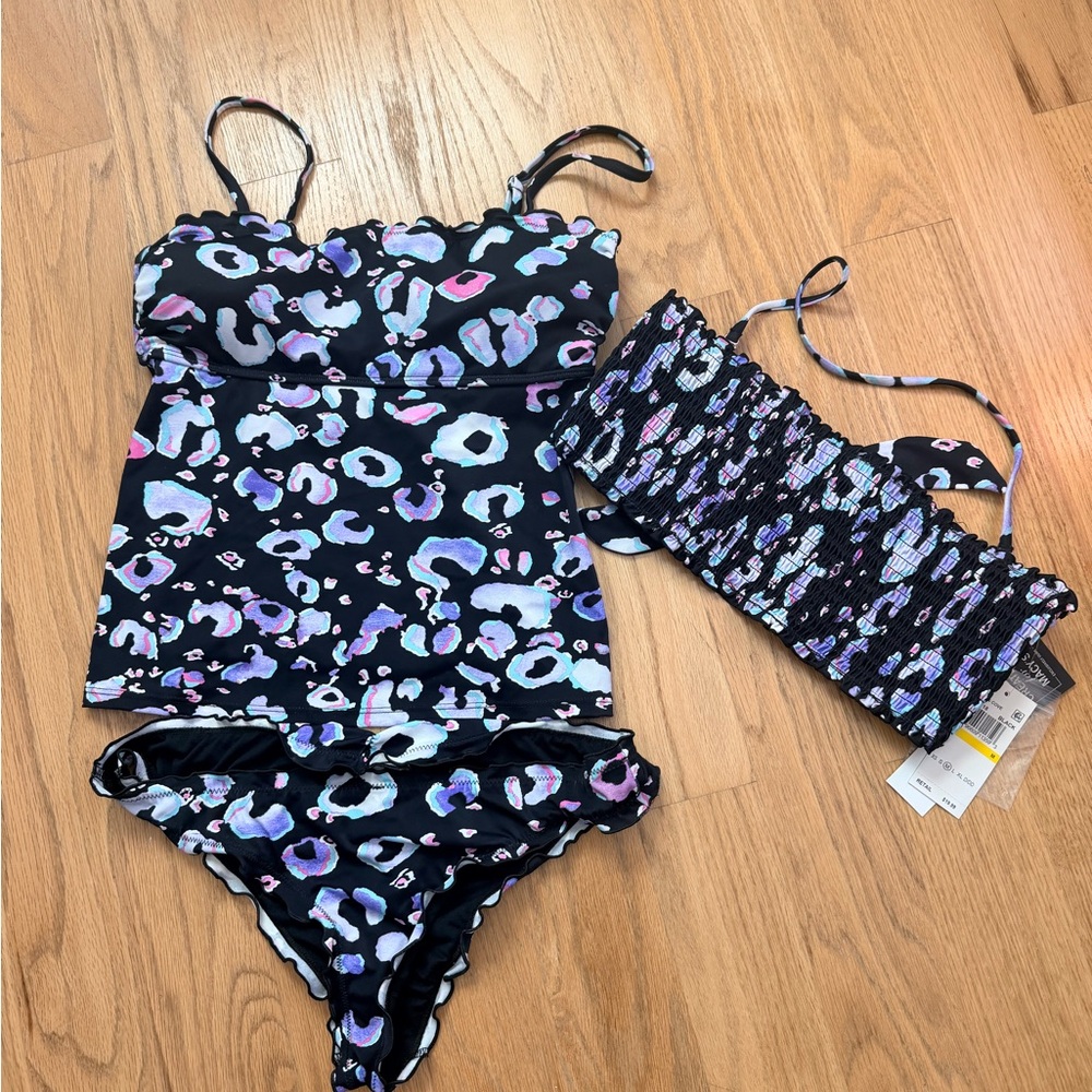 Salt & Cove Swim Set 3pcs Tankini Tube Top Bra (NWT) And Bottoms, Size M, Worn 1
